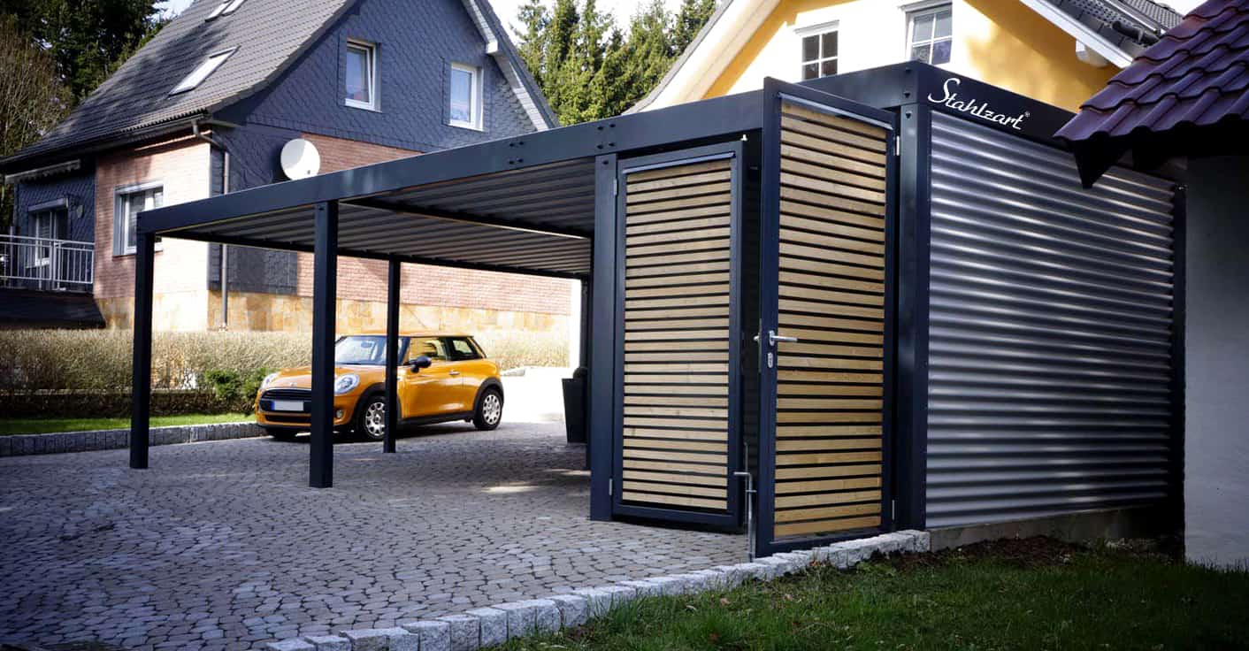 Carport Stahl Holz Abstellraum Wien Modern Flachdach Stahlzart