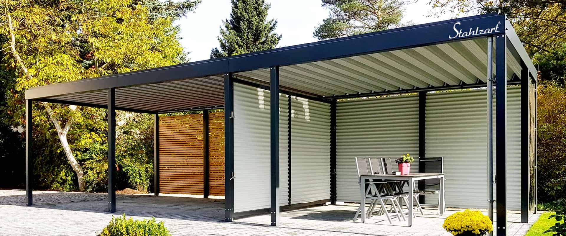 Carport Metall Doppelcarport Stahl Holz Kaufen Abstellraum