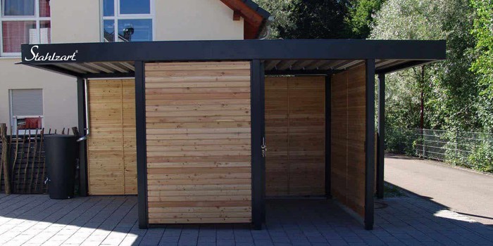 Geratehaus Holz Metall Anthrazit Gerateschuppen Modern Stahlzart