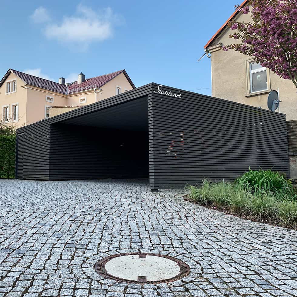 design-carport-3m-hoch-doppelcarport-fuer-wohnmobil-2-autos-holz-metall-stahl-mit-schuppen-abstellraum-anthrazit-flachdach-kaufen-stahlzart