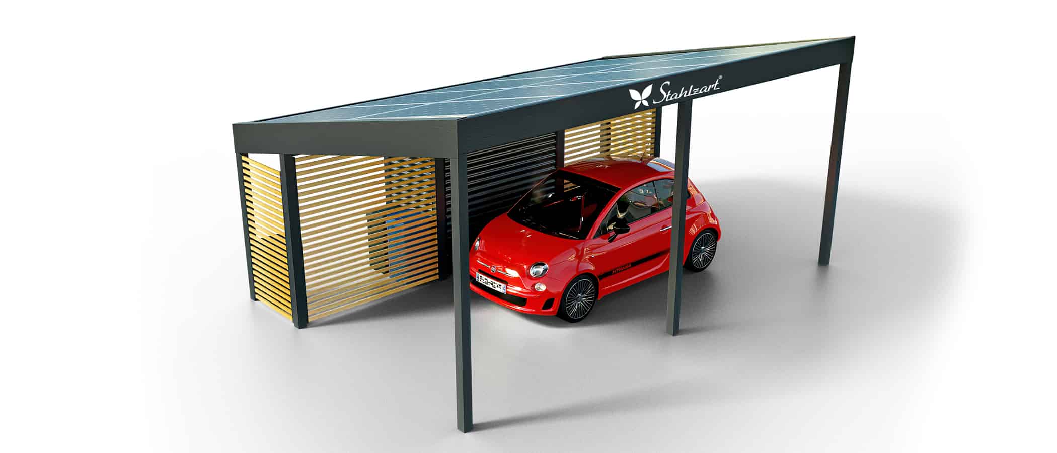 solar-carport-mit-schraegdach-solar-carports-e-fahrzeuge-pv-anlage-solarcarport-strom-solaranalge-carportdach-e-auto-fiat-500e-holz-metall-mit-schuppen-fuer-muelltonnen-modern-stahlzart