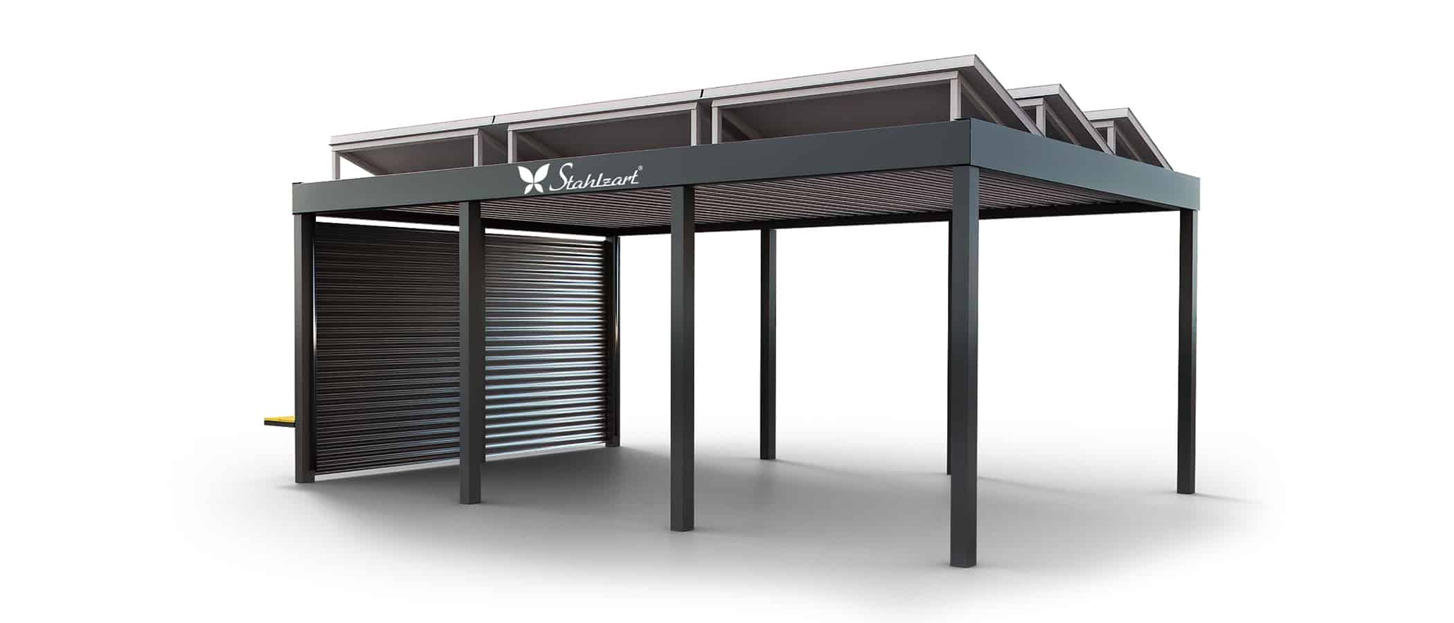 solar-carport-mit-flachdach-carports-pv-anlage-solaranlage-photovoltaik-garagen-garagendach-solarcarport-installation-solarmodulen-solarcarports-flaechen-dach-e-auto-blechwelle-wand-stahlzart