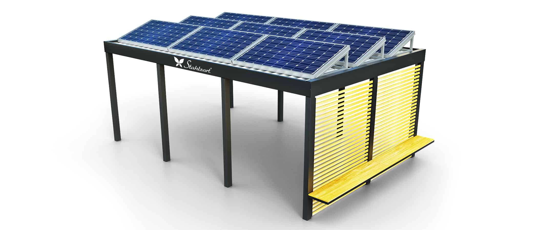 solar-carport-mit-flachdach-carports-pv-anlage-solaranlage-photovoltaik-garagen-garagendach-solarcarport-installation-solarmodulen-solarcarports-flaechen-dach-e-auto-holz-sitzbank-modern-stahlzart