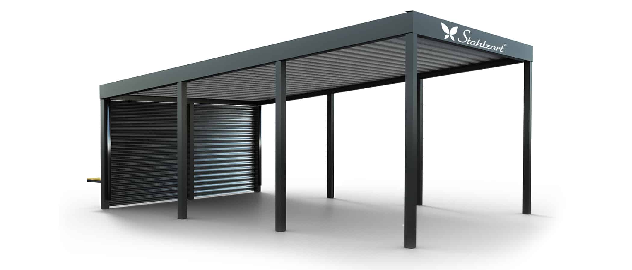 solar-carport-mit-pultdach-carports-solarcarport-pultdach-carportdach-design-strom-angebot-photovoltaikanlage-module-solardach-dachflaeche-metall-stahl-einzelcarport-mit-blech-seitenwand-stahlzart