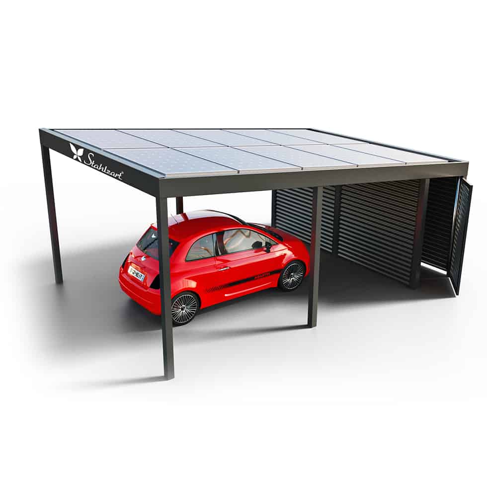 solar-carport-mit-pultdach-carports-solarcarport-pultdach-carportdach-design-strom-angebot-photovoltaikanlage-module-solardach-dachflaeche-metall-stahl-einzelcarport-mit-geraeteraum-tuer-stahlzart