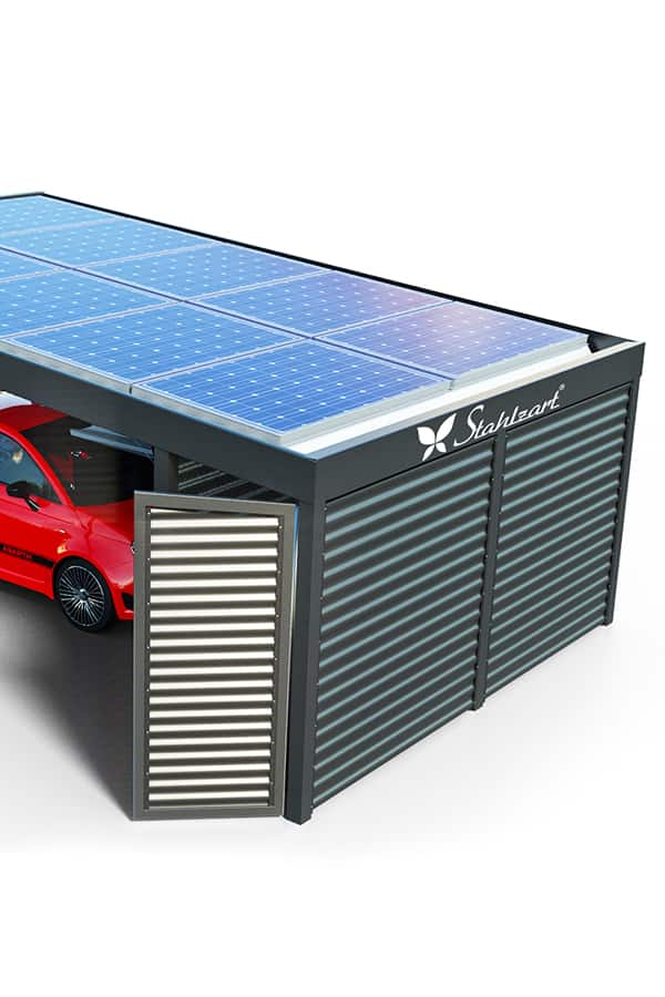 solar-carport-mit-pultdach-carports-solarcarport-pultdach-carportdach-design-strom-angebot-photovoltaikanlage-module-solardach-dachflaeche-metall-stahl-mit-abstellraum-tuer-design-stahlzart