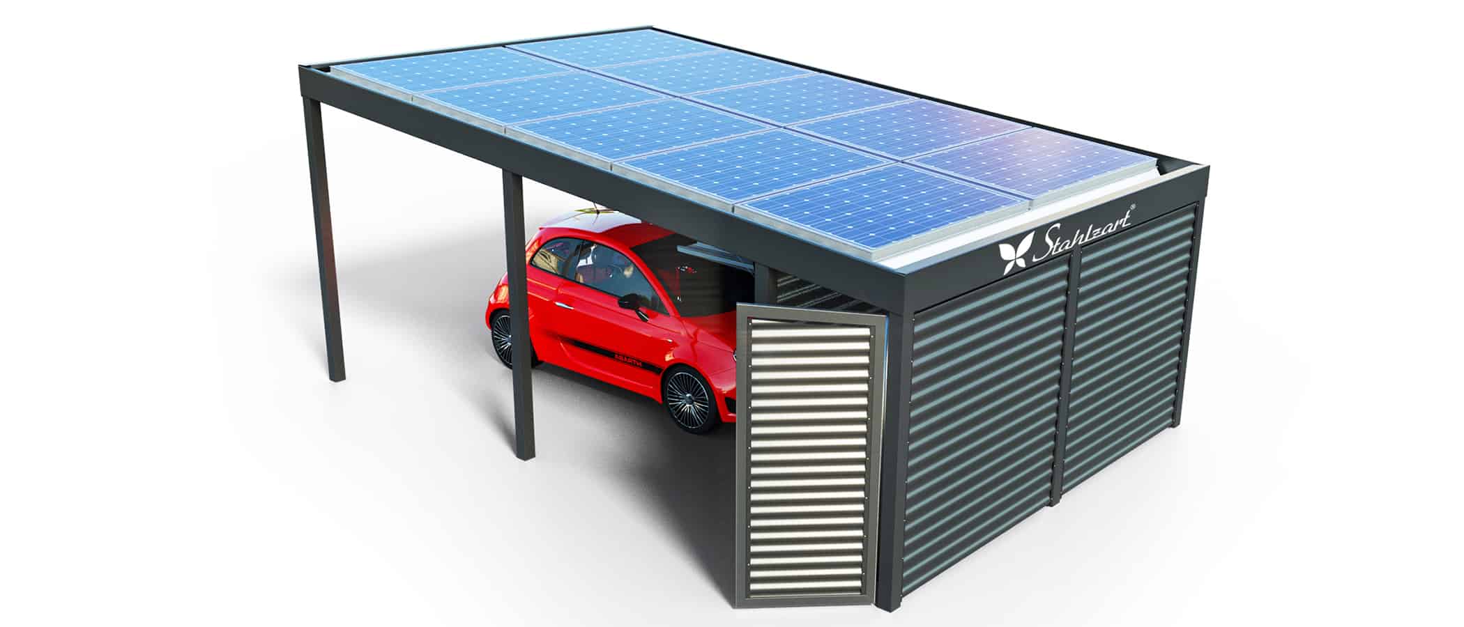 solar-carport-mit-pultdach-carports-solarcarport-pultdach-carportdach-design-strom-angebot-photovoltaikanlage-module-solardach-dachflaeche-metall-stahl-mit-geraeteraum-tuer-design-stahlzart