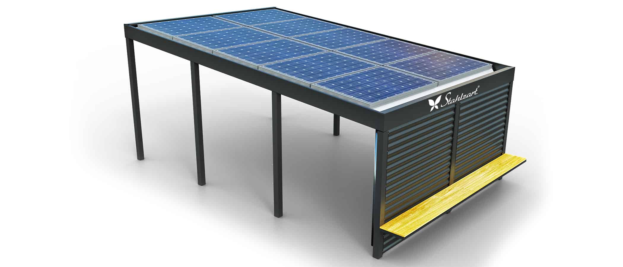 solar-carport-mit-pultdach-carports-solarcarport-pultdach-carportdach-design-strom-angebot-photovoltaikanlage-module-solardach-dachflaeche-metall-stahl-mit-holz-bank-stahlzart
