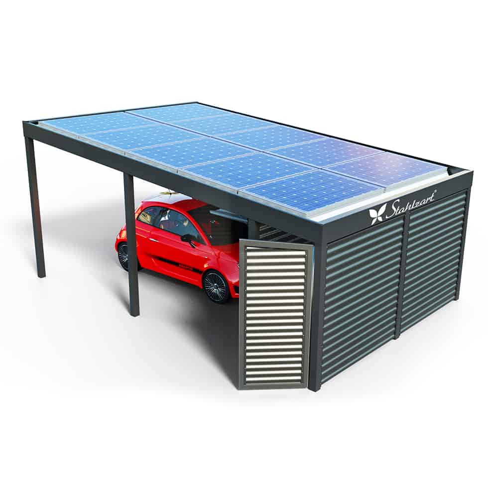 solar-carport-mit-pultdach-carports-solarcarport-pultdach-carportdach-design-strom-angebot-photovoltaikanlage-module-solardach-dachflaeche-metall-stahl-mit-schuppen-tuer-design-stahlzart