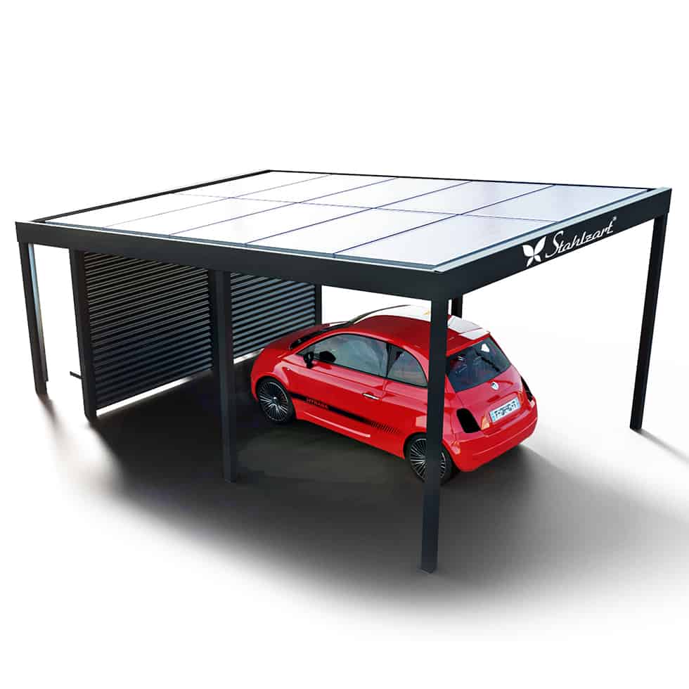 solar-carport-mit-pultdach-carports-solarcarport-pultdach-carportdach-design-strom-angebot-photovoltaikanlage-module-solardach-metall-stahl-einzelcarport-mit-wand-sitzbank-ueberdacht-stahlzart