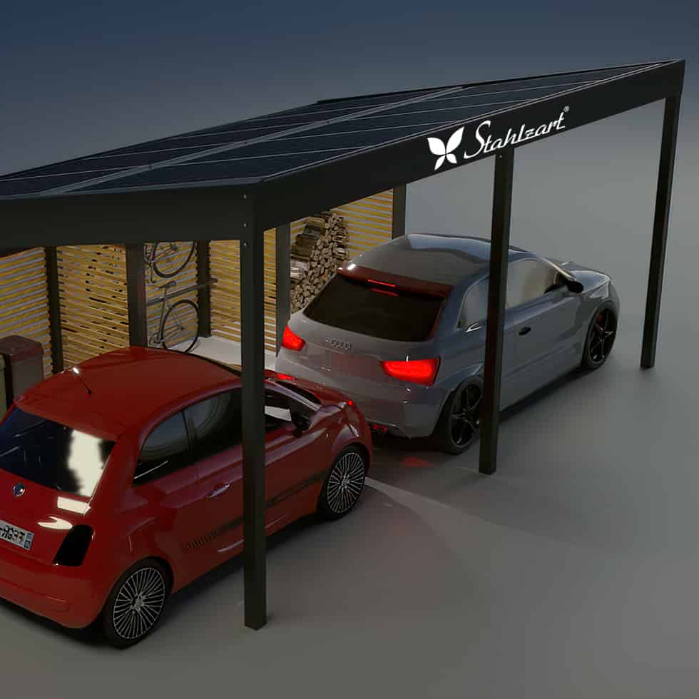 stahlzart-solar-carport-carports-e-fahrzeuge-solaranlage-strom-solarcarport-e-auto-kosten-30-jahre-carportdach-photovoltaik-fiat-audi-vorteile-fragen-holz-metall-stahl-neubau-design