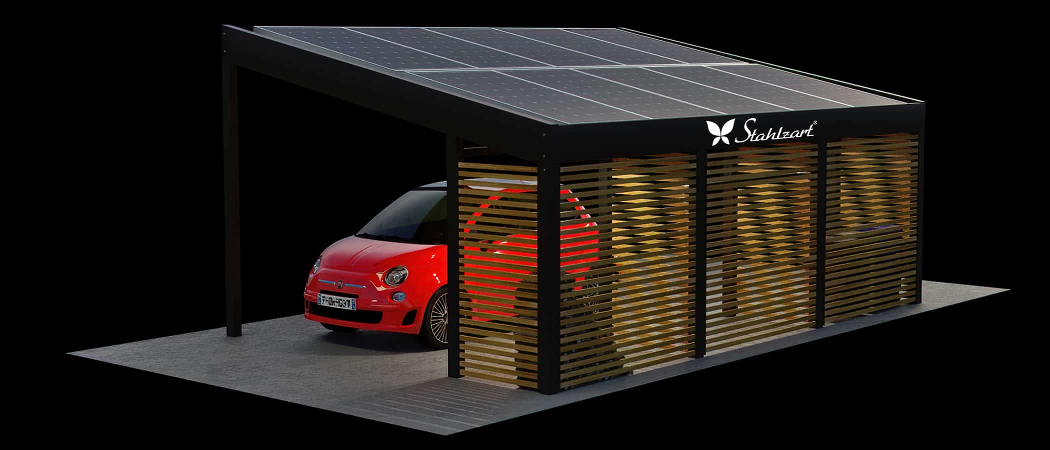 stahlzart-solar-carport-carports-e-fahrzeuge-solaranlage-strom-solarcarport-e-auto-kosten-30-jahre-carportdach-photovoltaik-ueberdachung-mueltonnen-brennholzlager-vorteile-fragen-holz-metall-stahl-