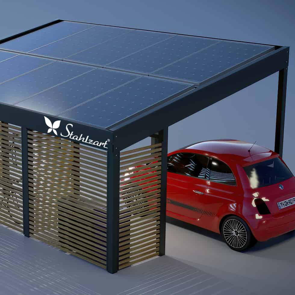 stahlzart-solar-carport-carports-e-fahrzeuge-solaranlage-strom-solarcarport-e-auto-kosten-30-jahre-dach-photovoltaik-schraegdach-muelltonnen-fiat-500-vorteile-fragen-holz-metall-stahl-design