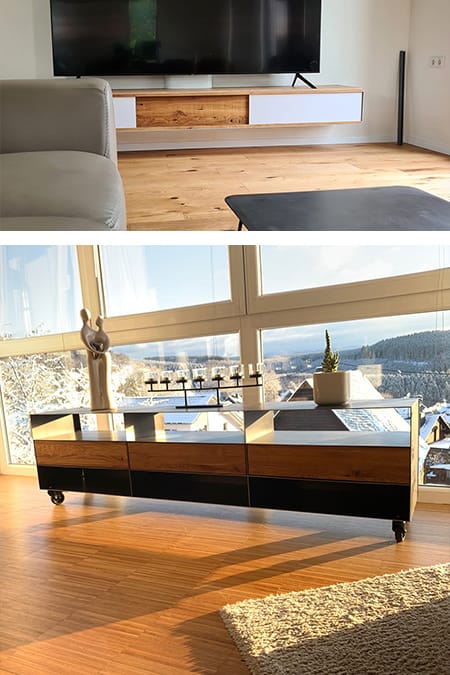 Helles Regalsystem aus Stahl vor moderner Feinputz-Fassade: Schadstofffreie Oberfläche ist konzipiert für Villen in Berlin – Klimapositiv: Hypergreen.