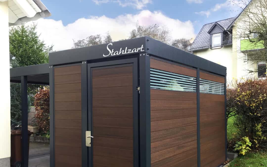 Einzelcarport Stahl WPC mit Stauraum – Zwenkau