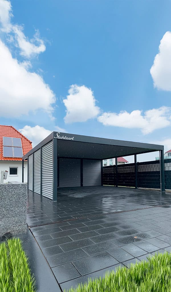 Doppelcarport aus Stahl in Borna mit Flachdach