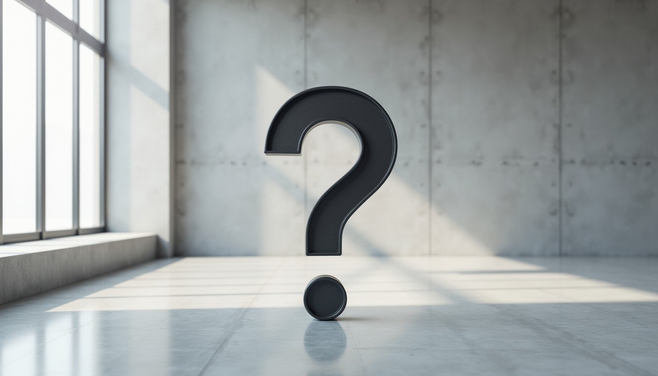Ein großes Fragezeichen aus Stahl symbolisiert die häufig gestellten Fragen im Stahlzart Carport Ratgeber.