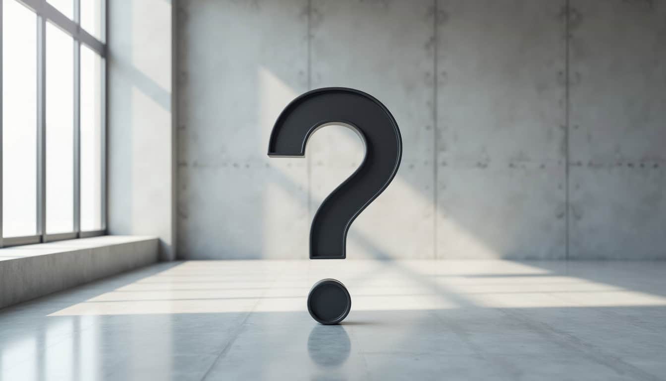 Ein großes Fragezeichen aus Stahl symbolisiert die häufig gestellten Fragen im Stahlzart Carport Ratgeber.